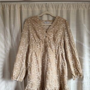 Hayden Tan Dress with White Floral Embroidery